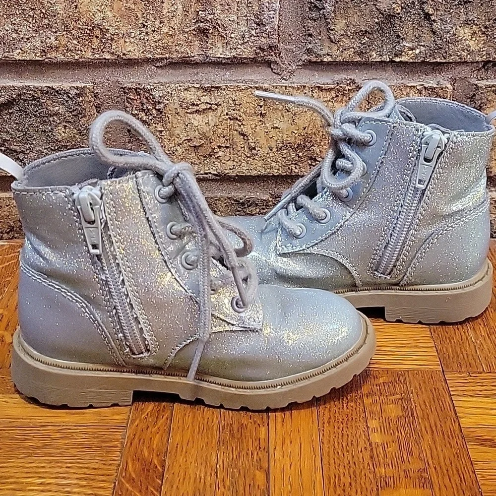 Old Navy Combat Boots Glitter Silver Toddler Size 8